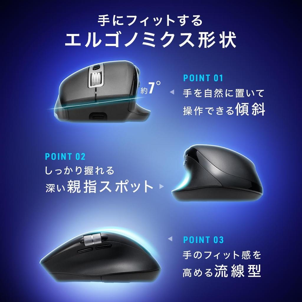 Sanwa Direct Wireless Horizontal Silent Bluetooth with 5 Compatible with Mouse, Scrolling, High-Speed Scrolling, Operation, Wireless, Multi-Pairing,