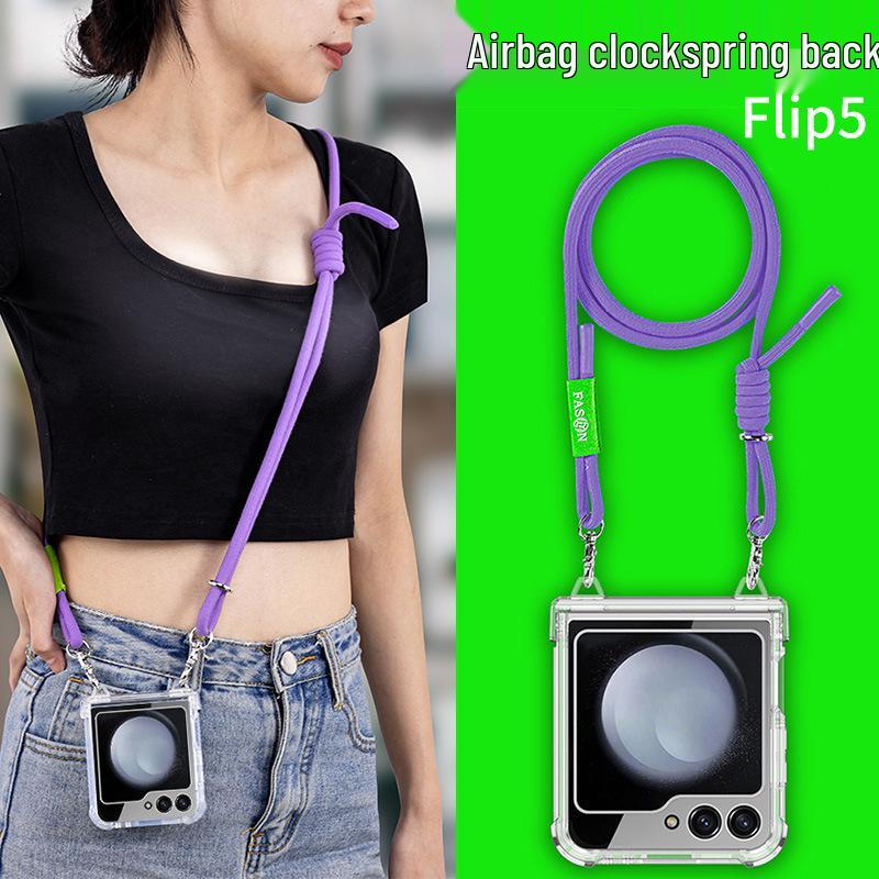 Samsung Z Flip5 Airbag Hinge Case – Transparent Acrylic, Full Coverage, Slim with Lanyard