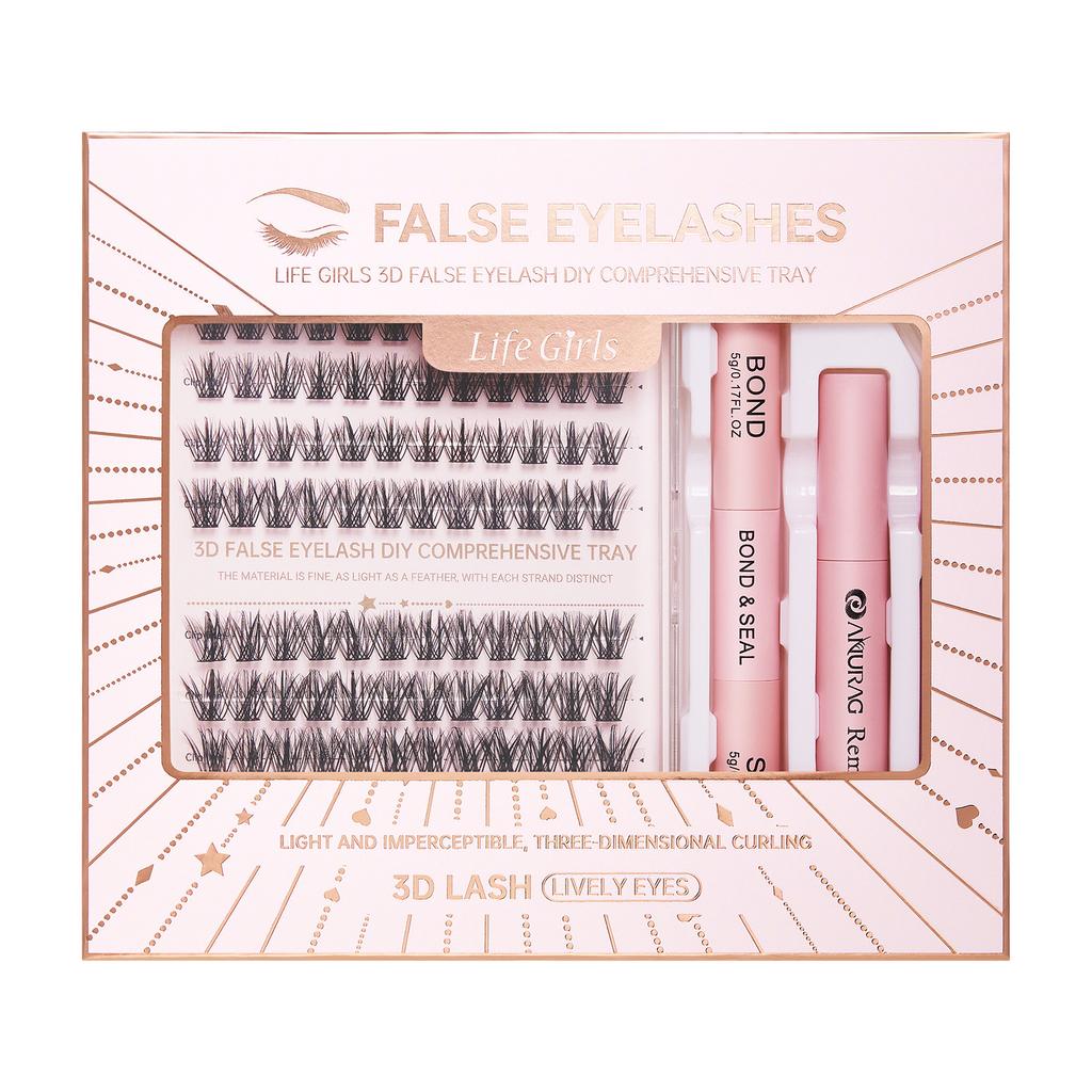Life Girls 3D Volume False Eyelash Kit – Fluffy & Natural Cluster Lashes, DIY Individual Lash Extensions, Hot Melt Glue Applicator Set