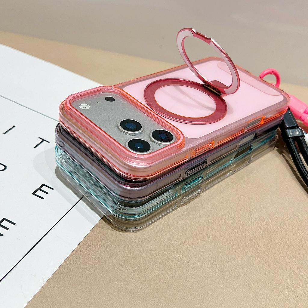 For iPhone 17 Pro Max Magnetic Case Kickstand Clear TPU Phone Back Cover with Wrist Strap