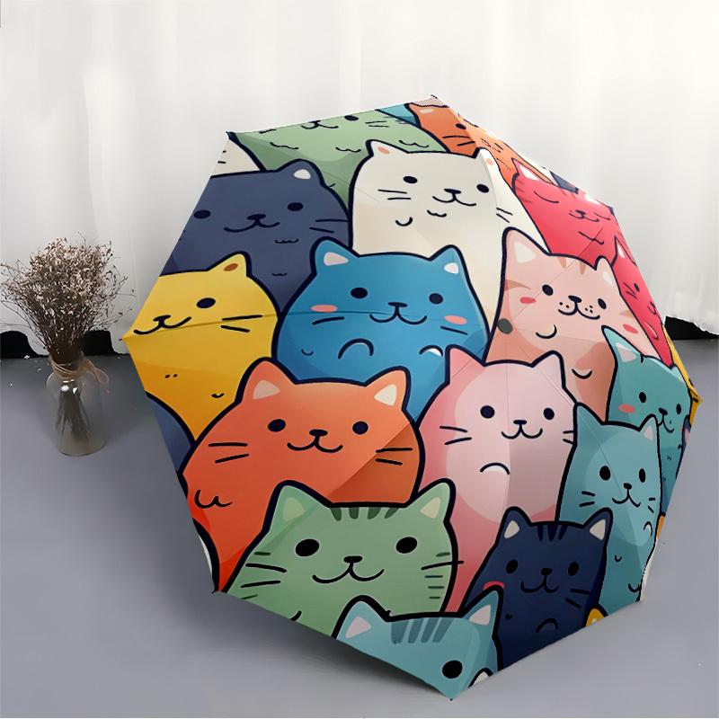 1pc Cat Pattern Automatic Umbrella   Auto Open/Close Folding Umbrella with  8 Rib Frame, 3 Fold Compact Umbrella for Men & Women