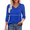 Loose Lace Cutout V Neck 3 4 Sleeve Casual T Shirt