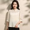 Elegant Chinese Style Summer T-shirt for Middle-aged and Elderly Women: Dignified Seven-point Sleeve Loose Top