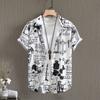 Men Summer Short Sleeved Shirts with Lettering Ink Graffiti Printing Digital Printing Shirt