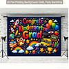 2D Kids Graduation Party Backdrop with "Congrats Kindergarten Grad" Text Photo Background