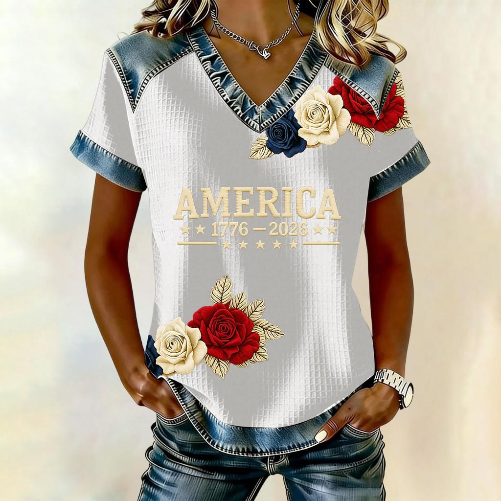 Damenmode Lässiges Oberteil mit Unabhängigkeitstag-Print