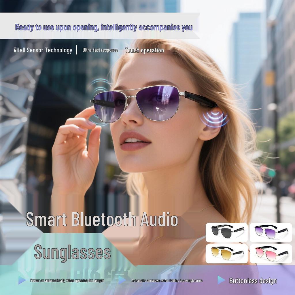 Sleek AI Smart Glasses: Auto Power, Bluetooth Calls, Music, UV Protection - Black Tech