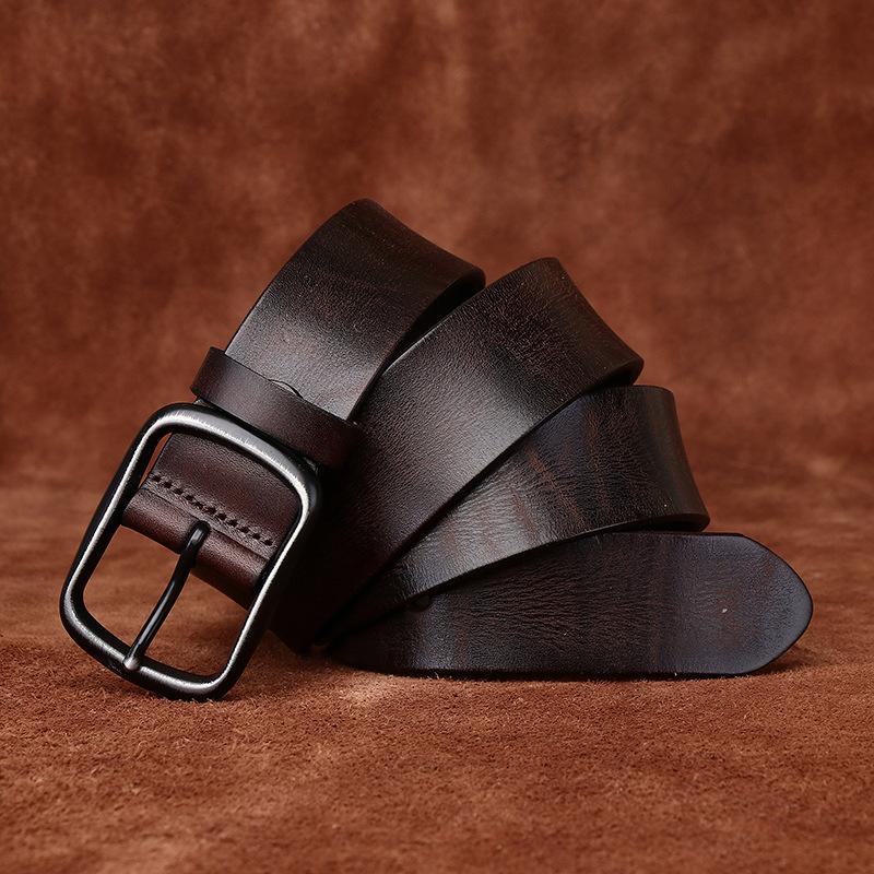 Pánský pásek sepraný Vintage nouzový emboss Pravá kůže Cattlehide Univerzální Neformální džíny Pásek se špendlíkovou přezkou Pánské