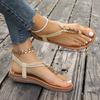 Bohemian Style Women's Beaded Flat Sandals Casual Clip Toe Soft Sole Beach Shoes Woman Lightweight Elastic Band Summer Sandals