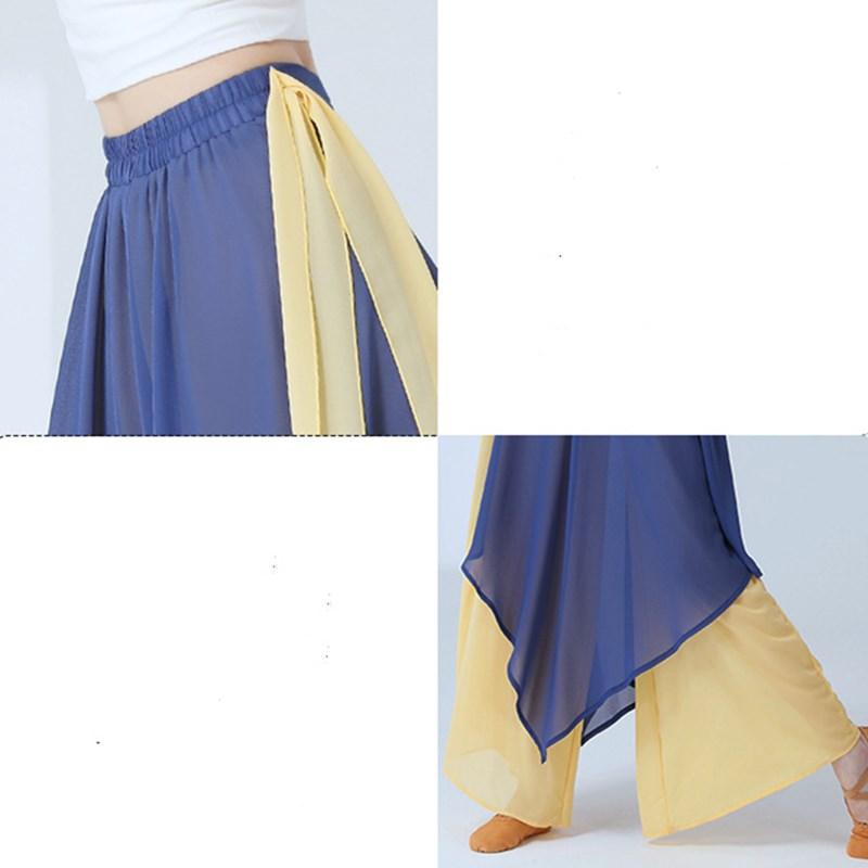 Klassische Tanzhose Tänzerin Übung Performance Chinesisches Chiffon Flatterndes Weites Locker fallendes Rock Culotte Weites Bein Locker Fließendes Kostüm