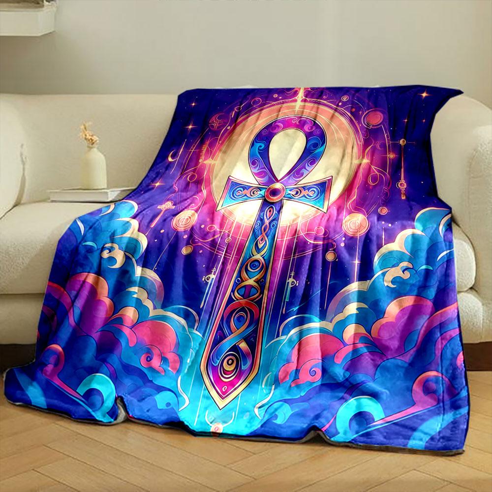 Mystical Ankh in Cosmic Glow print blanket soft and cozy perfect for the living room bed sofa or a nap,gift