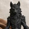 Yousheng 3D Printed Gothic Werewolf Meditation Statue, Zen Beast Warrior Sculpture with Round Base, Matte Black Fantasy Desk Decor, Unique Gift for