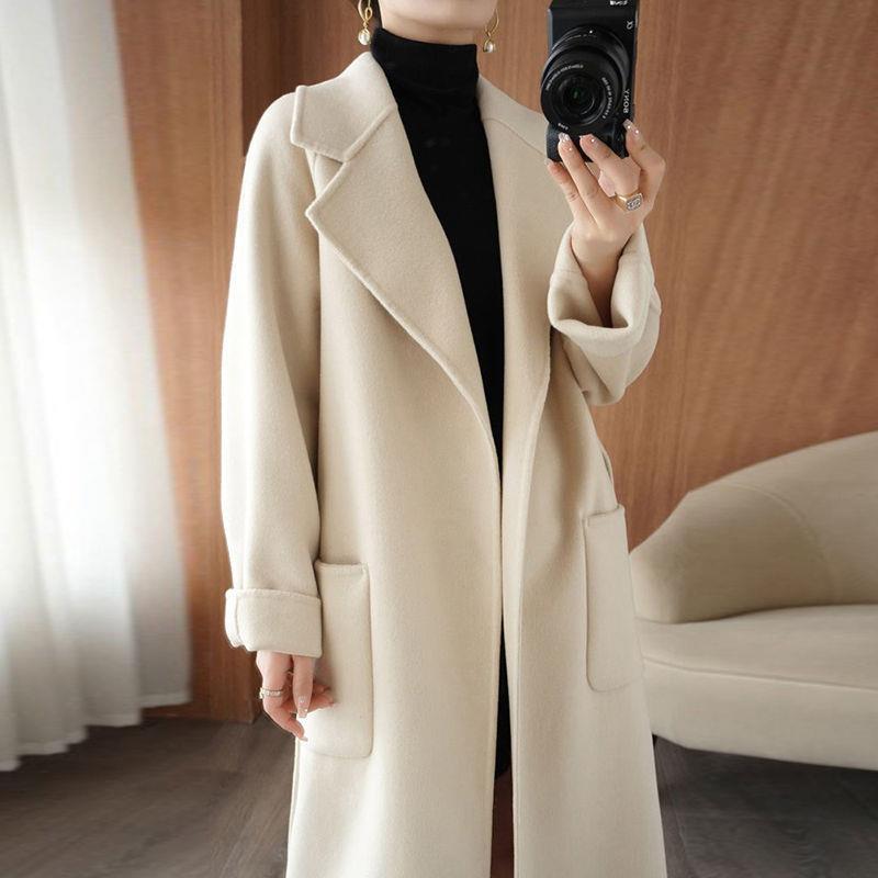 Women's Plus Size Double-Sided Wool Overcoat, Long Loose Fit (Autumn/Winter 2025)
