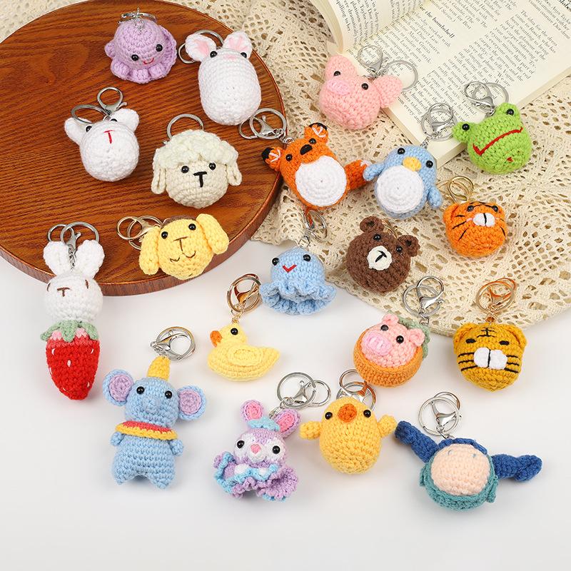 Creative Animals Keychain Hand Knitted Small Pendant Room Decor Handmade Wool Knitted Rabbit Sheep Keychain Christmas Gifts