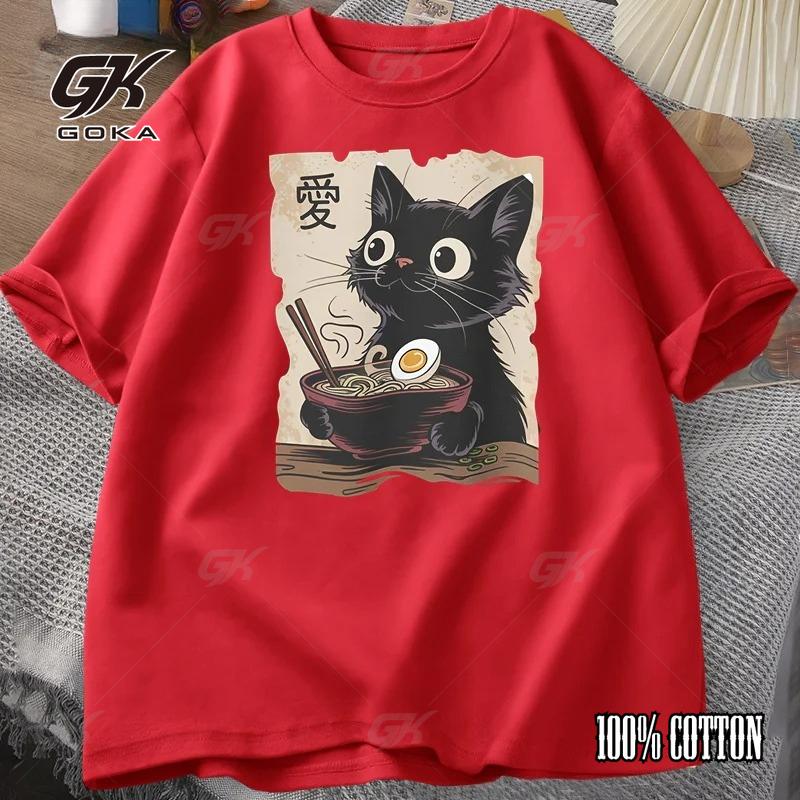 

Funny Cat Ramen Graphic Tee Japanese Kawaii Anime Cat T-Shirt Cotton Short Sleeve Oversized Casual Short Sleeve Tee Streetwear 4XL