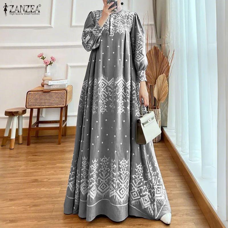 ZANZEA Dames Casual Ronde Hals Lange Mouwen Losse Print Jurk