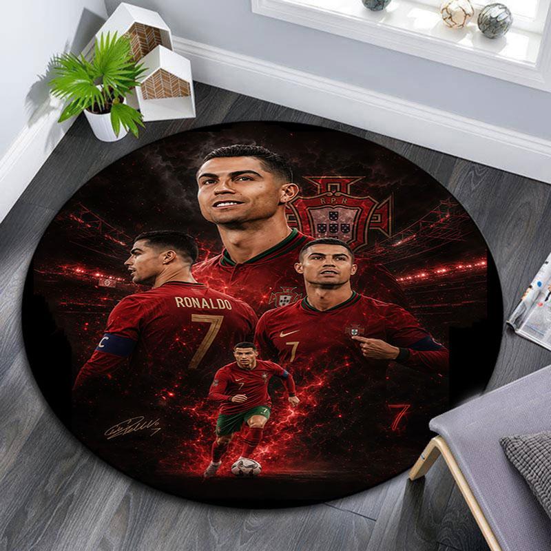 Cristiano Ronaldo bedruckter runder Teppich, rutschfester waschbarer runder Teppich für Wohnzimmer, Schlafzimmer, Spielzimmer, Sportfan-Dekoration, Feiertags-Geburtstagsgeschenk