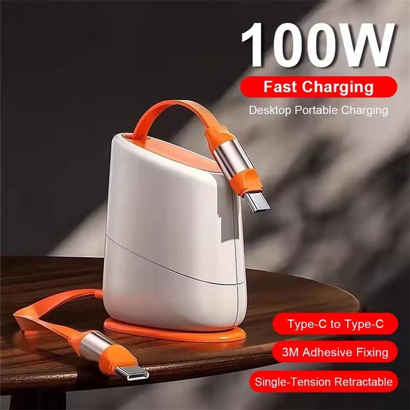 Desktop Fixed 100W Type C to Type C Cable Retractable Fast Charging Data Cord For iPhone17 16 15 iPad 6 Huawei Xiaomi Quick Charge