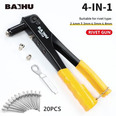 Set Rivettatrice per Impieghi Gravosi, Pistola per Rivetti Pop e Kit Assortimento 20 Pezzi Rivetti Ciechi Utensili Manuali Utensile per Dadi Rivettati