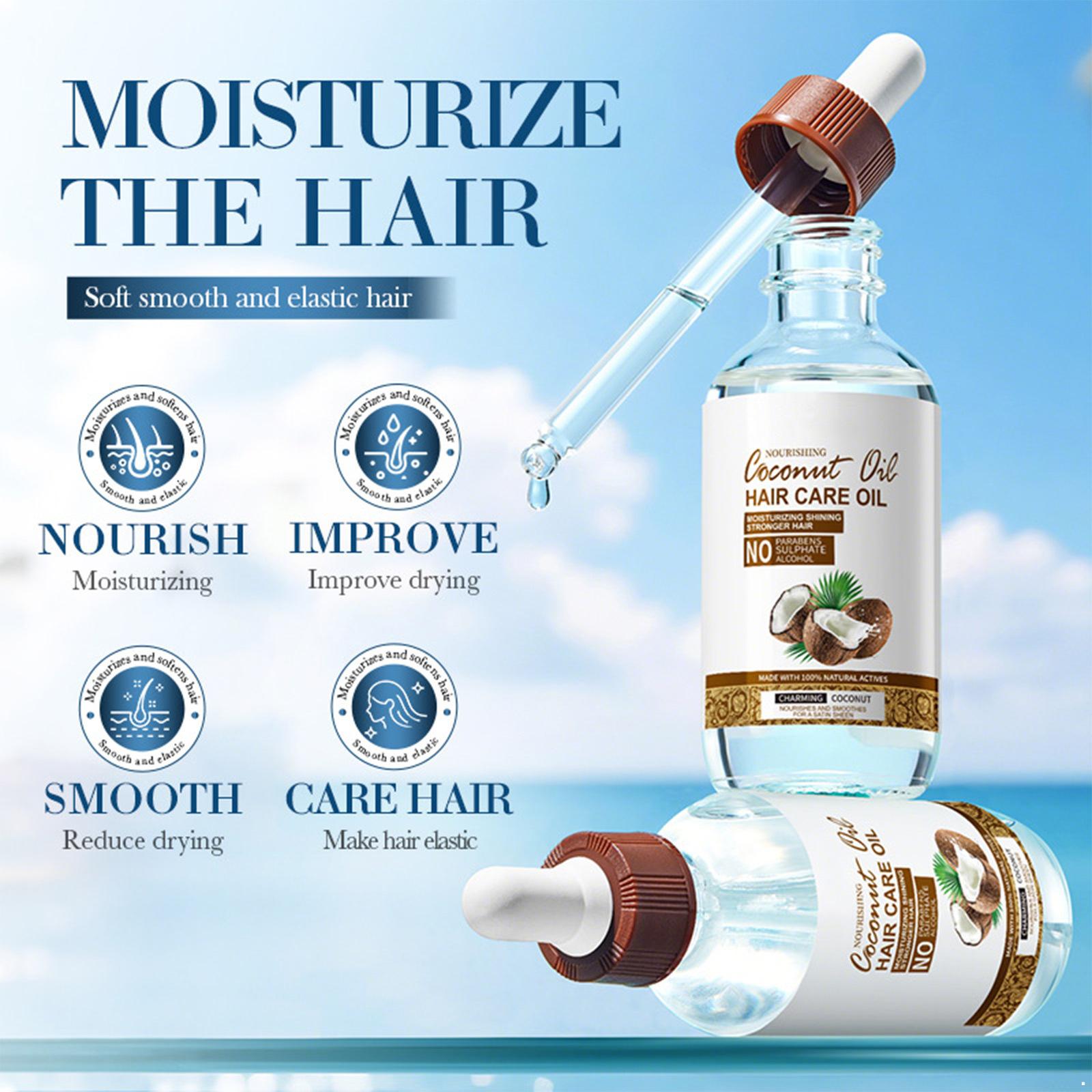 

60ml Coconut Essential Oil for Hair – 1pc, Nourishing Dry & Rough Strands, Women’s Daily Smoothing Care One Size белый