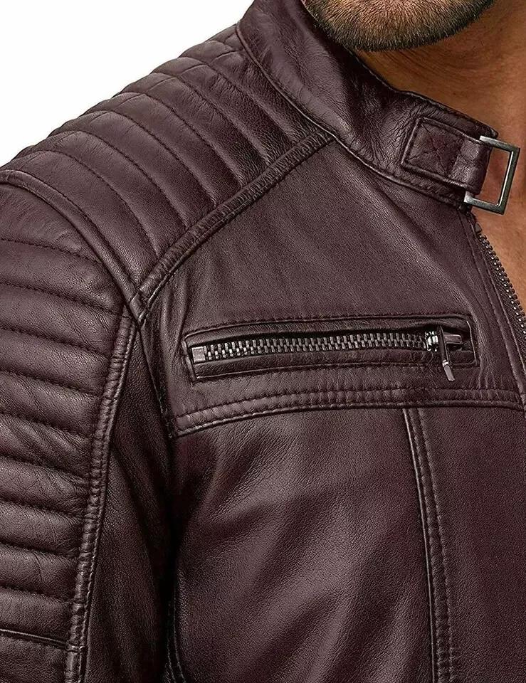 Handgefertigte Herrenjacke aus echtem, weichem Lammleder, burgunderrot, stilvolles Echtleder