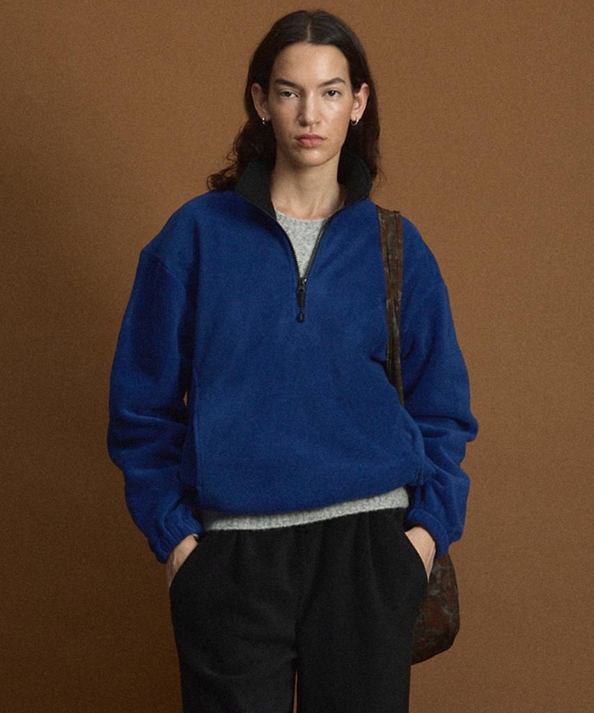 TIENJITIUMEON W Oversized Fleece Half Zip-Up (Blue) Tnts6F100B2
