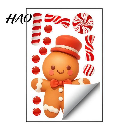 Holiday Candy Pattern Decorations Christmas Static Window Clings for Glass, Decorations, Gingerbread Man Removable Xmas Party Ornaments Cane