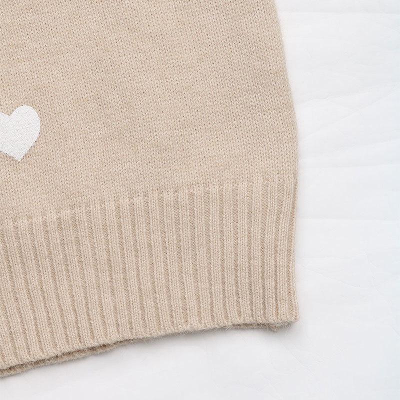 Love Print Russian Knit Sweater with Lace Trim - Autumn/Winter Stand Collar Valentine's Day Pullover