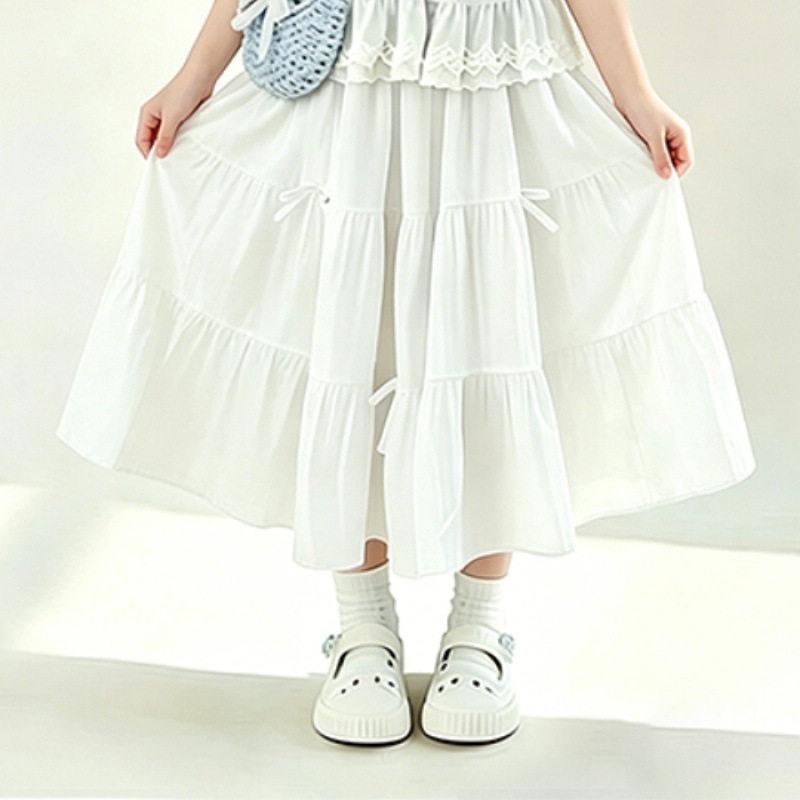 Girls Summer Preppy 2 Piece Set Ruffle Short Sleeve Shirt And Tiered Cake Skirt Outfit For Big Kids