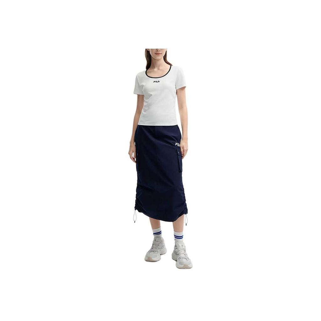 Fila Comfortable Fitted Crew Neck T-Shirt Women Tops Cloud-Mushroom-White F11W429112FWT
