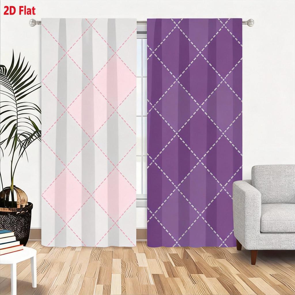 Geometric pattern curtain 2 pieces semicircle and lines on cream background, modern minimalist home decoration