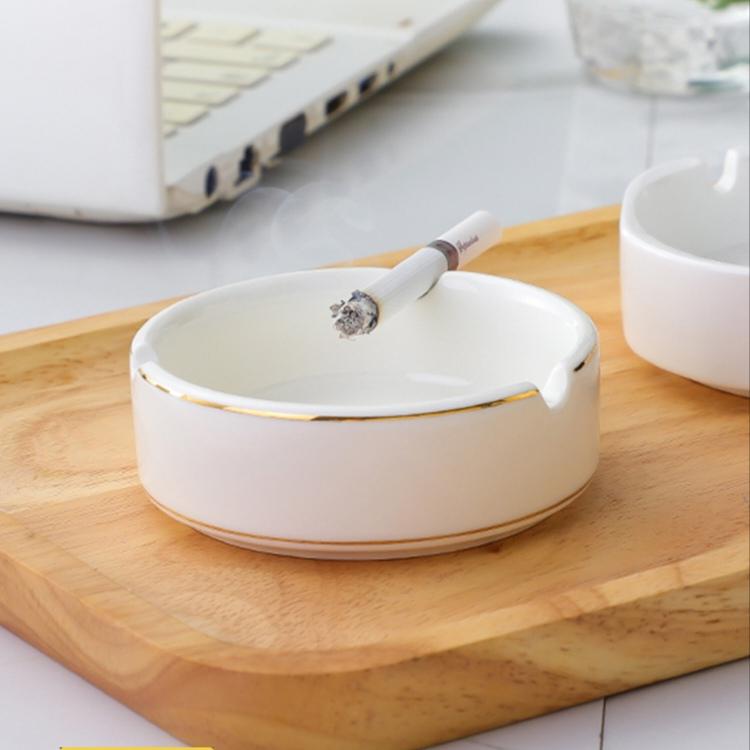Elegant Ceramic Ashtray with Gold Trim for Hotels, Bars, Restaurants