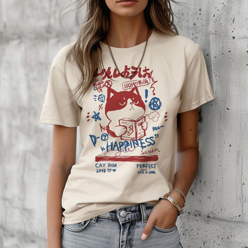 Uroczy kot koszulka damska manga top dziewczyna harajuku graficzny lata 2000 odzież