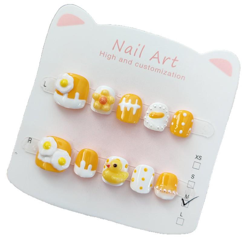 Sunflower Duck Cartoon Cute Kids' Handmade Short Nail Stickers