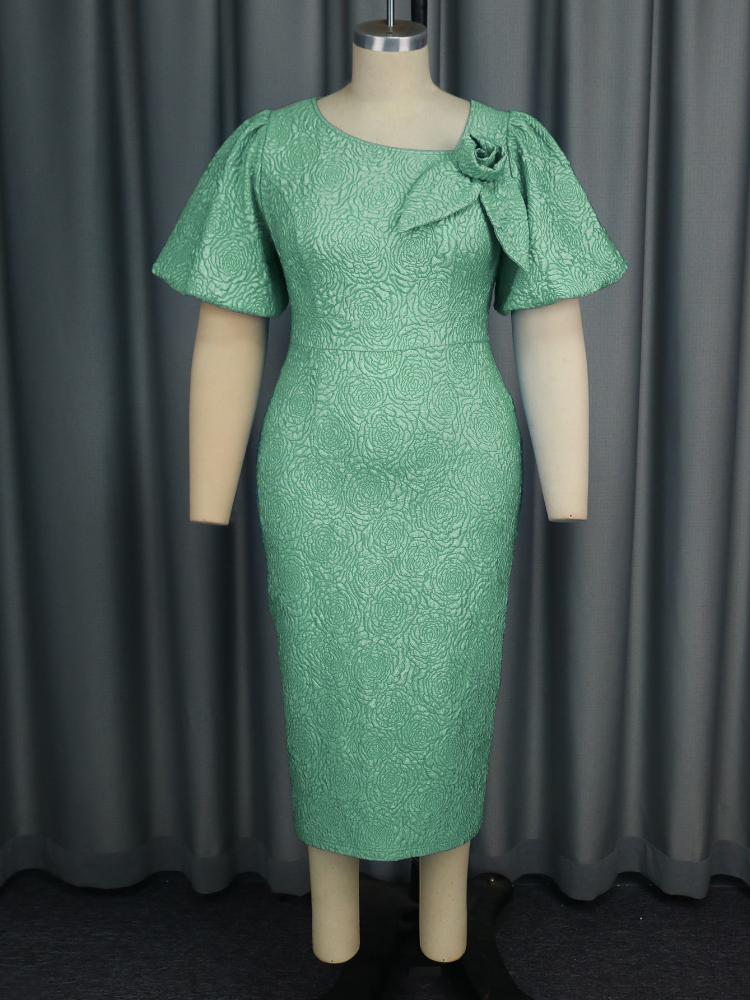 AOMEI Rochii Elegante pentru Femei pentru Petrecere de Seară Până la Mijlocul Gambei Gât Rotund Mâneci Bufante Scurte Imperiu Flori 3D Mulate Jacquard Ținute