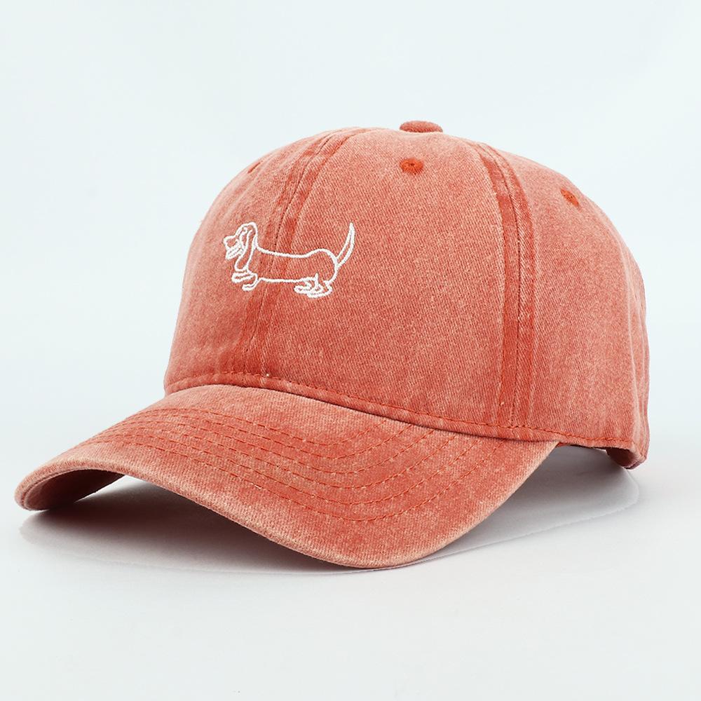 Dog Patterned Embroidered Baseball Cap Men Women Vintage Washed Cotton Hip Hop Streetwear Sun Hats