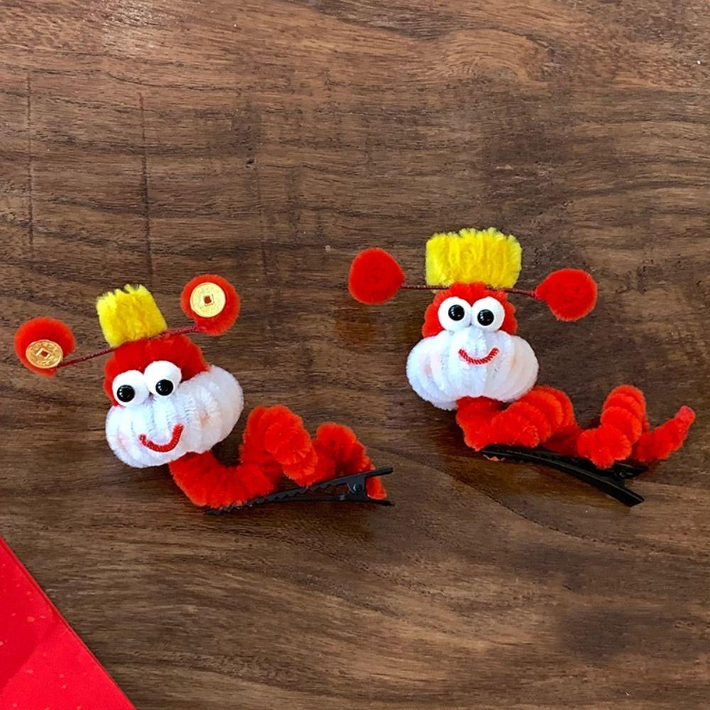 Cartoon Chinese New Year Headwear God of Wealth Cute Animals Hair Clip Red Snake Hairpin  Children