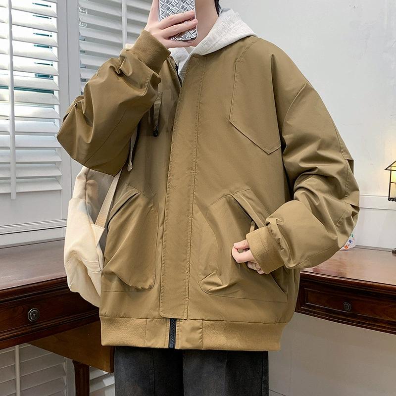 Men's Spring and Autumn Thin Plus Size Solid Color Zipper Casual and Comfortable Workwear Jacket