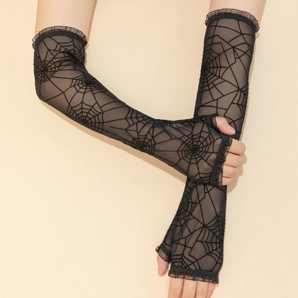 Lolita Halloween Gloves Thin Mesh Mitten Fancy Spider Web Gloves Women