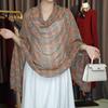 Women's Retro Ethnic Silk Scarf with Frog Button Shawl for Sun Protection