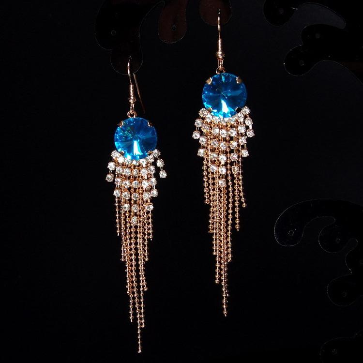 Star Shine Luxury Crystal Earrings Fashion Gala High-end Diamond Earrings Tassel Temperament Earrings