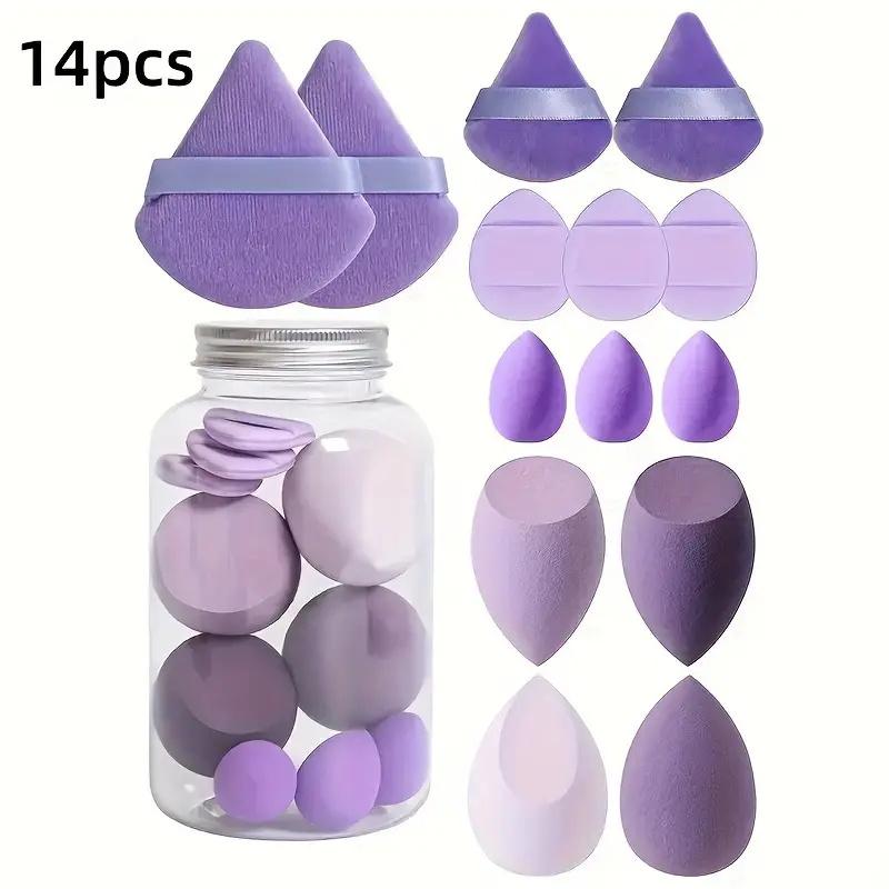 14pcs Makeup Sponge Set With Storage Jar Makeup Blender Cosmetic Puff Makeup Sponge Cushion Foundation Powder Sponge Beauty Tool