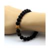 Stones and Minerals. Matte Black Onyx + Landscape Jasper Beaded Bracelet 8 Mm. Made In France.