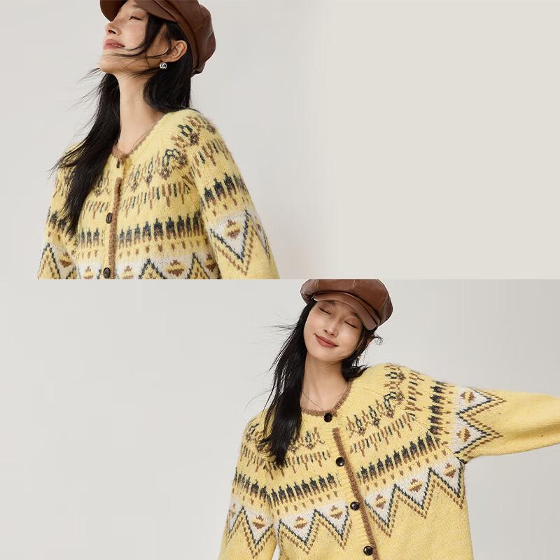 VICTORIA&VERA Women's Fair Isle Jacquard Wool Blend Cardigan