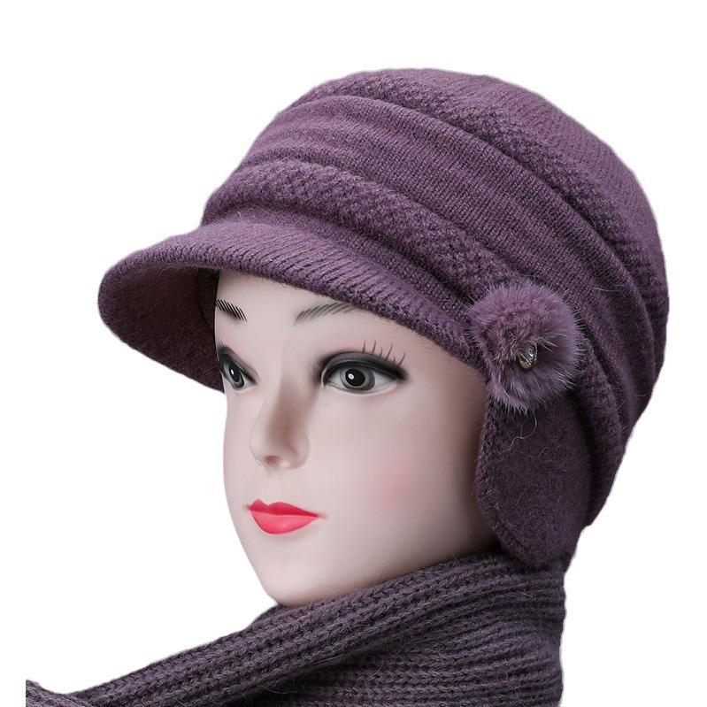 Hat Female Winter Warm Ear Hat Grandmother Mother Wool Hat Cold Old Lady Knitted Hat