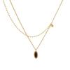 French Retro Two-Layer Black Oval Necklace: Women's Titanium Steel Clavicle Chain, Fade-Resistant Design.