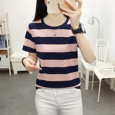 Sommer Gestreiftes T-Shirt Damen Kurzarm T-Shirt Kleidung Lockeres Oberteil