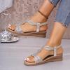 Fashion Bohemia Glitter T-Tied Sandals Women 2025 Summer National Bead Decoration Wedge Heels Shoes Comfortable Light Weight Sandals
