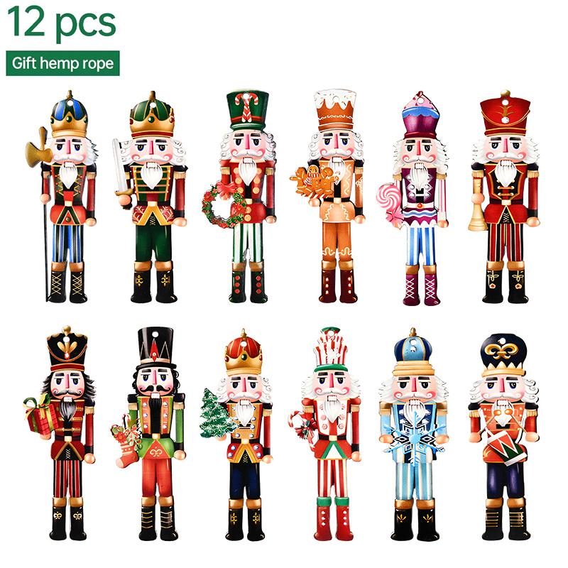 12Pcs Wooden Nutcracker Soldier Pendant Xmas Tree Hanging Ornament 2024 Christmas Decoration for Home Navidad 2025 New Year Gift