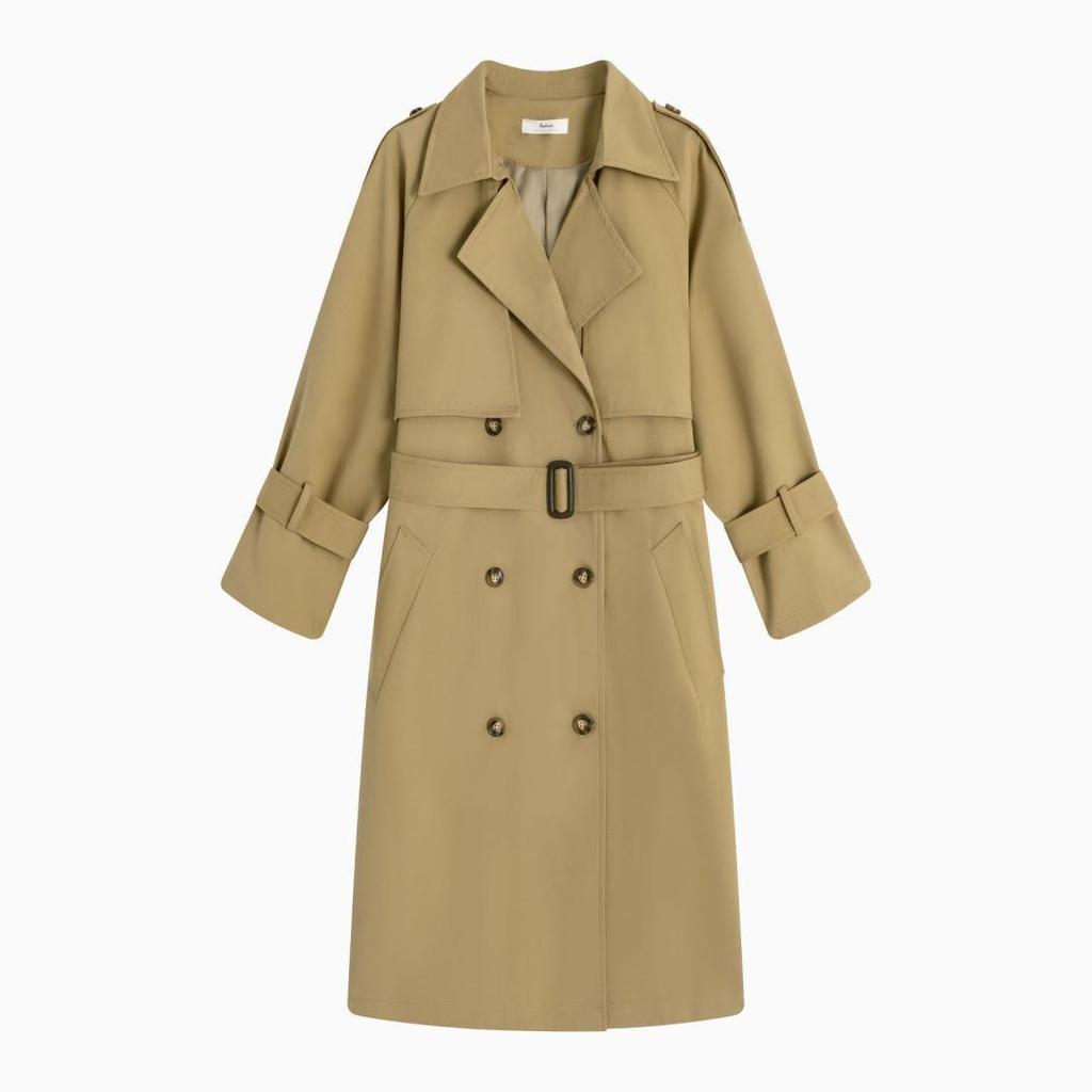 Women's Spring and Autumn New Khaki Hepburn Style Long Windbreaker Loose Large Size Temperament Double-breasted Jacket for Women